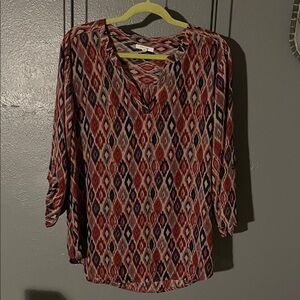 Maurices Red and Blue Geometric Blouse
